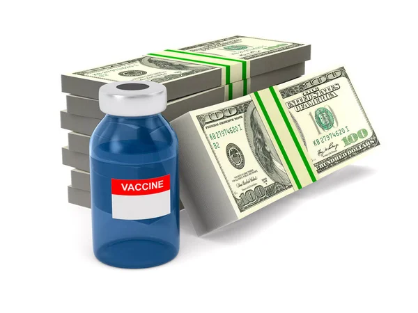 Vacina Garrafa Dinheiro Fundo Branco Isolado Ilustração — Fotografia de Stock