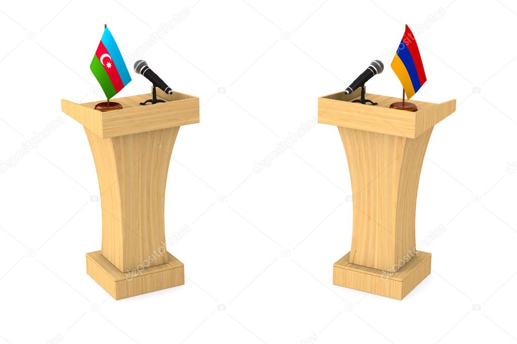 Debate between Azerbaijan and Armenia republic on white background. Isolated 3D illustration