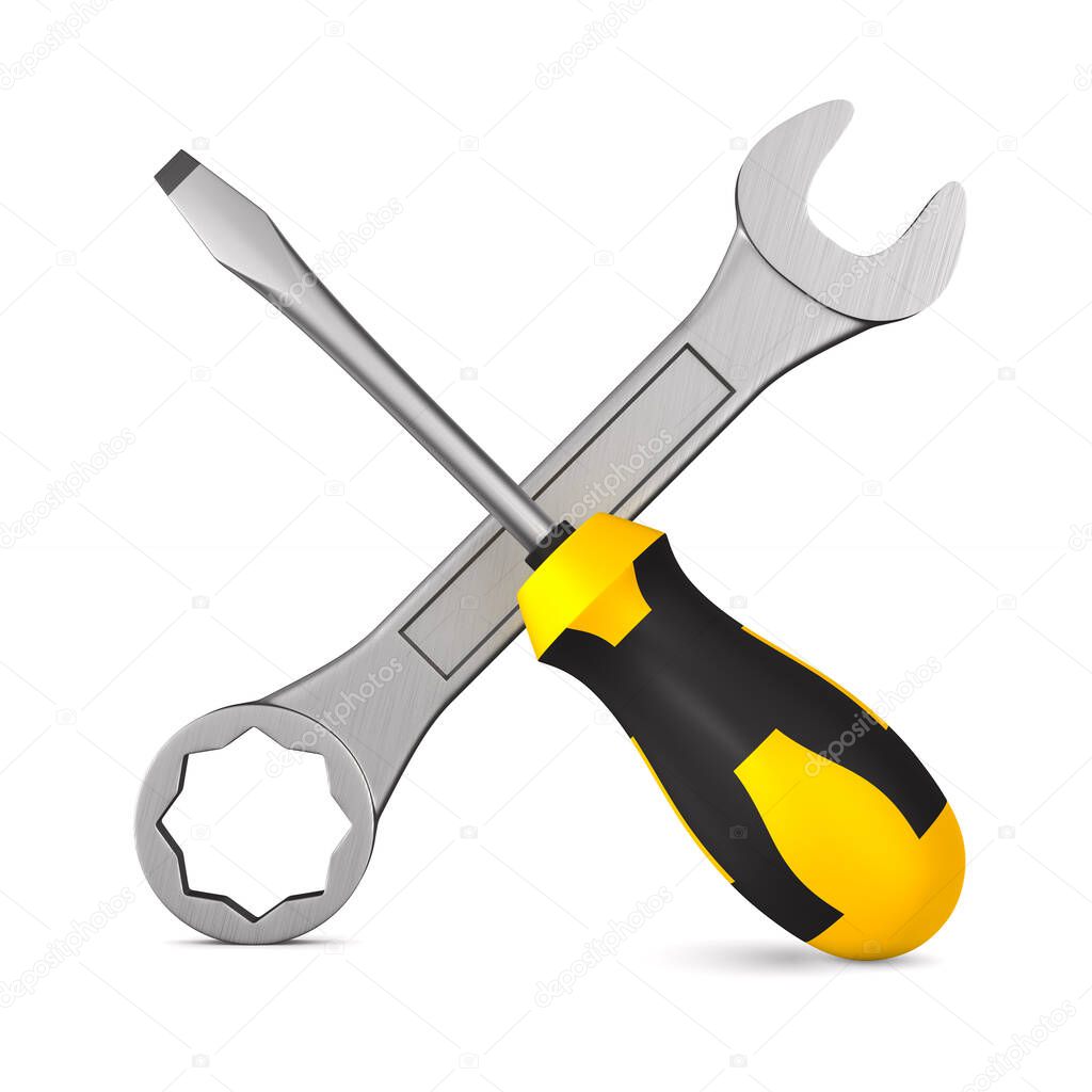 screwdriver and turnscrew on white background. Isolated 3D illustration