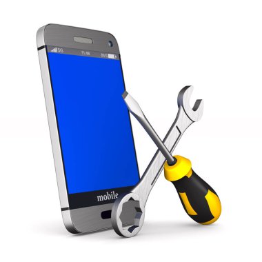 Beyaz arka planda telefon hizmeti. İzole edilmiş üç boyutlu illüstrasyon