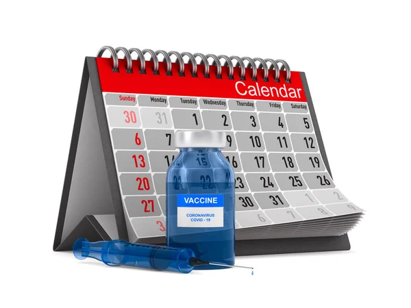 Vacina Frasco Seringa Calendário Sobre Fundo Branco Isolado Ilustração — Fotografia de Stock