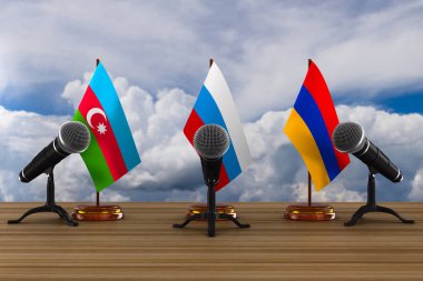 Ermenistan, Azerbaycan ve Rusya arasındaki görüşme. 3B illüstrasyon