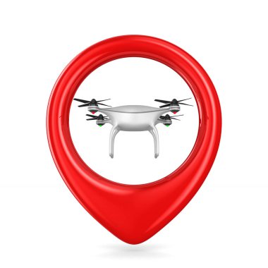 Beyaz zemin üzerinde işaretleyiciye dron. İzole edilmiş 3d illüstrasyon