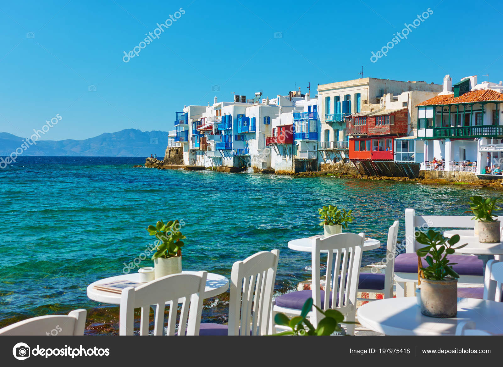 Little Venice Mykonos Island Cafe Tables Foreground Cyclades Greece Stock Photo By C Zoooom Little Venice Mykonos Island Cafe Tables Foreground Cyclades Greece Stock Photo By C Zoooom