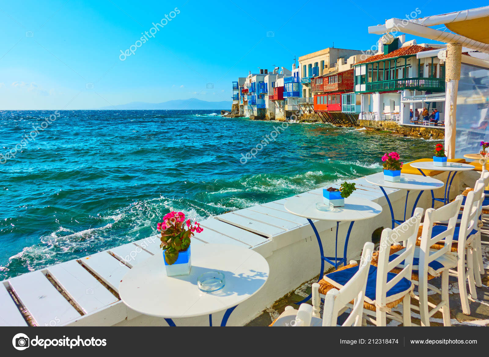 Small Cafe Sea Next Little Venice District Mykonos Island Greece Stock Photo By C Zoooom Small Cafe Sea Next Little Venice District Mykonos Island Greece Stock Photo By C Zoooom