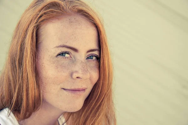 Young girl with red hair and freckles. Toned. — Stock Photo, Image