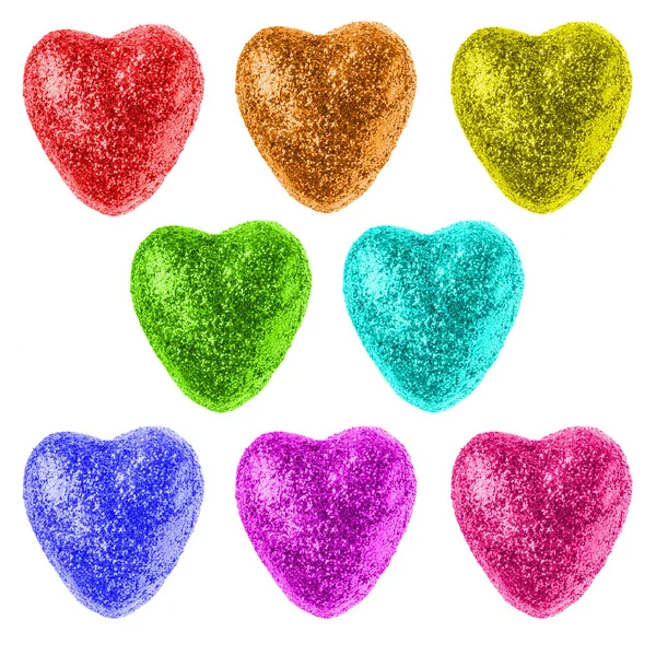 Cuori Glitter Multicolori Isolati Sfondo Bianco Concetto Amore Giorno San — Foto Stock
