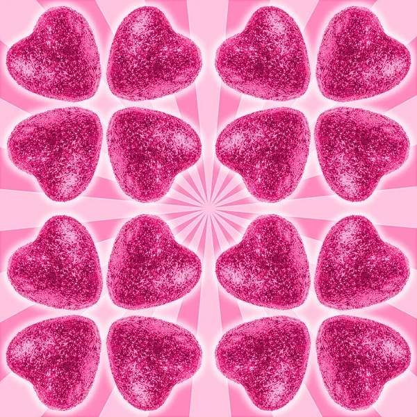 多くラメ入りの小さなハート ピンクの背景 愛とバレンタインデーの概念 トーン — ストック写真