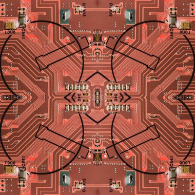Devre kartı elektronik elementleri ile soyut desen.
