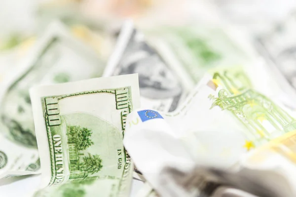 Fake dollars and euro crumpled money background — Stock Photo, Image