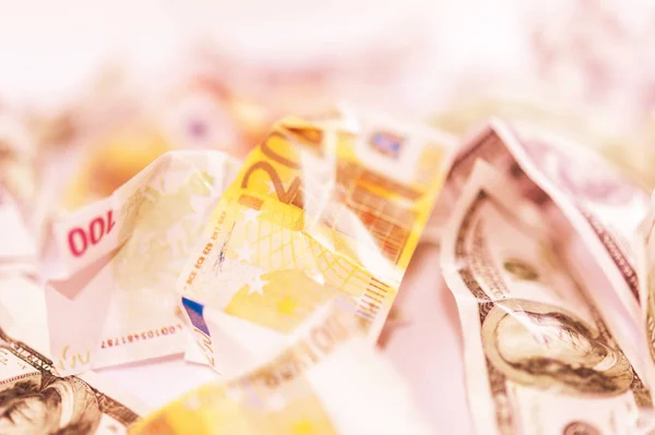 Sahte dolar ve euro para arka plan buruşuk — Stok fotoğraf