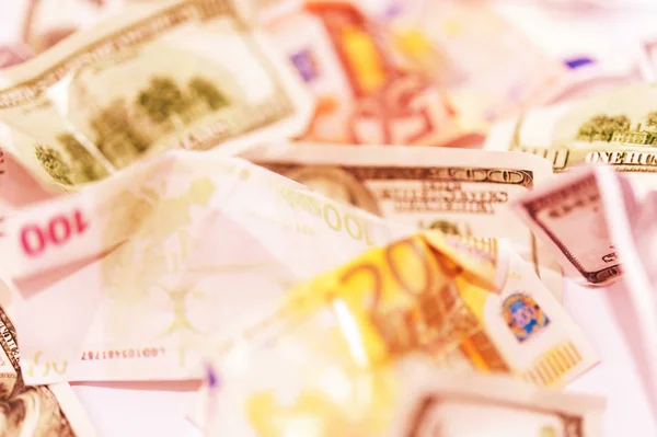 Sahte dolar ve euro para arka plan buruşuk — Stok fotoğraf