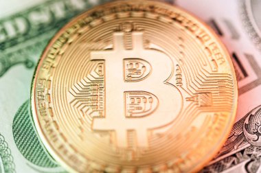 Bir dolar için Exchange bitcoin. Finans arka plan.