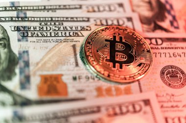 Bir dolar için Exchange bitcoin. Finans arka plan.