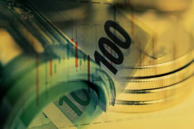 Çift Pozlama borsa ekran veya grafik ve mum grafik Euro banknot üzerinde ticaret forex.