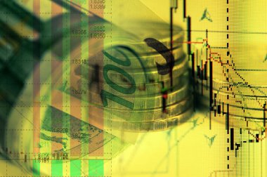 Çift Pozlama borsa ekran veya grafik ve mum grafik Euro banknot üzerinde ticaret forex.