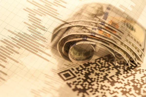 Çift Pozlama borsa ekran veya grafik ve mum grafik doları banknot üzerinde ticaret forex — Stok fotoğraf