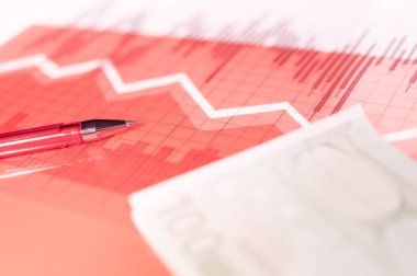 Finans arka plan para, hisse senedi grafiği, grafik ve kalem ile. Tonda yaşam mercan.