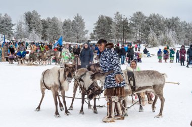 Russkinskie, Surgut, Khmao Ugra, Sibirya, Rusya, 2019.03.23. Ren geyiği çobanları, avcılar, balıkçılar ulusal tatil.