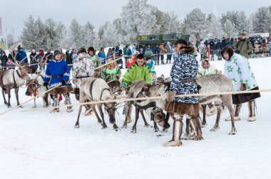 Russkinskie, Surgut, Khmao Ugra, Sibirya, Rusya, 2019.03.23. Ren geyiği çobanları, avcılar, balıkçılar ulusal tatil.