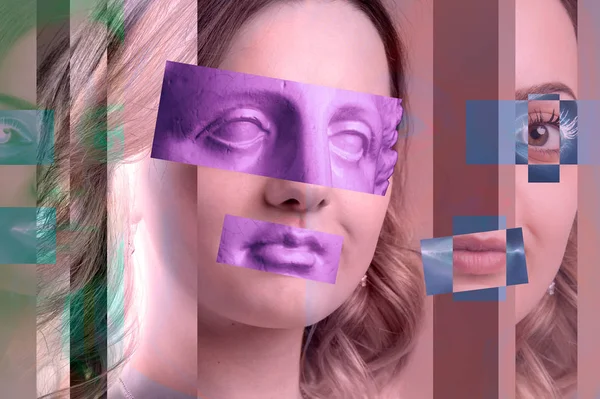 Poster de arte contemporânea colagem abstrata com mulher atraente. Conceito de design mínimo. Arte moderna . — Fotografia de Stock
