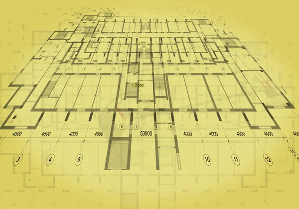 Contesto architettonico con disegni tecnici. Struttura del piano di cianografie. Disegno parte del progetto architettonico . — Foto Stock