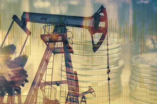 Olje-och gasindustri, affärsverksamhet och finansiell bakgrund. Gruvdrift, olje raffinaderi industri och börs koncept. — Stockfoto