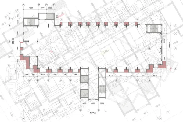 Architectural background with technical drawings. Blueprints plan texture. Drawing part of architectural project.