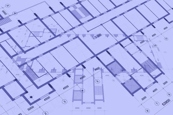 Architectural background with technical drawings. Blueprints plan texture. Drawing part of architectural project.