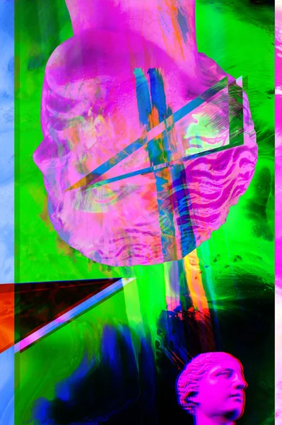 Сучасний концептуальний арт-постер з п'ятьма барвистими антикварними бюстами. Сучасне мистецтво колаж . Ліцензійні Стокові Фото