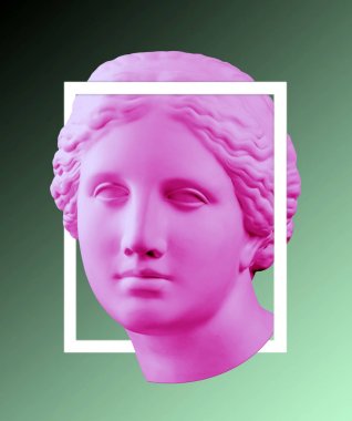 Yeşil pembe renkli antika Venüs büstü ile modern kavramsal sanat poster. Çağdaş sanat kolaj.