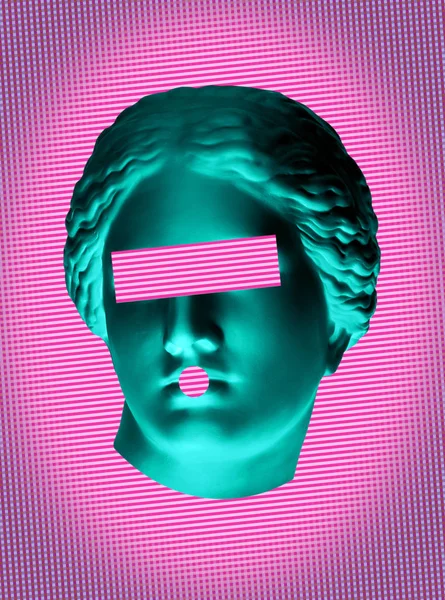 Сучасний концептуальний арт-постер з зелено-рожевим барвистим антикварним бюстом Венери. Сучасне мистецтво колаж . — стокове фото