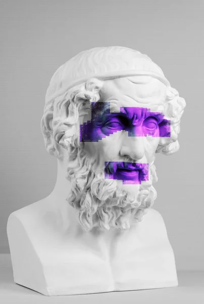 Contemporary art colorful poster with details of ancient statues bust Homer. — Stock Photo, Image