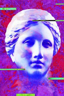 Venüs 'ün büstü antik heykeli ile modern kavramsal sanat poster. Çağdaş sanat kolaj.