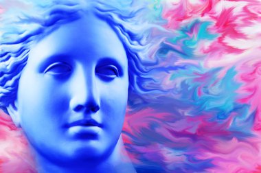 Venüs 'ün büstü antik heykeli ile modern kavramsal sanat poster. Çağdaş sanat kolaj.