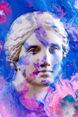 Venüs 'ün büstü antik heykeli ile modern kavramsal sanat poster. Çağdaş sanat kolaj.