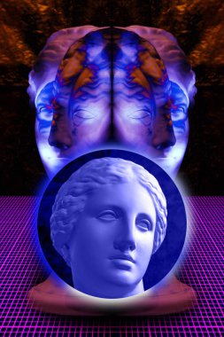 Venüs 'ün büstü antik heykeli ile modern kavramsal sanat poster. Çağdaş sanat kolaj.
