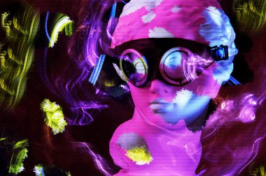 Venüs 'ün büstü antik heykeli ile modern kavramsal sanat poster. Çağdaş sanat kolaj.