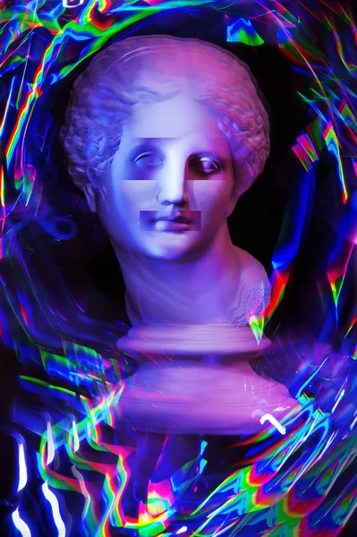 Venüs 'ün büstü antik heykeli ile modern kavramsal sanat poster. Çağdaş sanat kolaj.