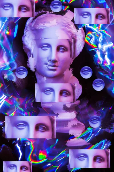 Venüs 'ün büstü antik heykeli ile modern kavramsal sanat poster. Çağdaş sanat kolaj.