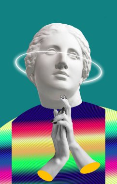 Venüs 'ün büstü antik heykeli ile modern kavramsal sanat poster. Çağdaş sanat kolaj.