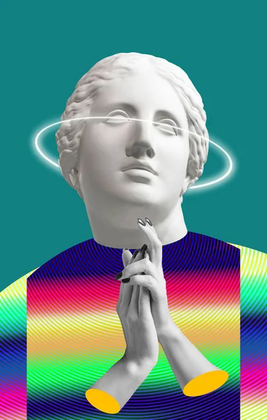 Venüs 'ün büstü antik heykeli ile modern kavramsal sanat poster. Çağdaş sanat kolaj.