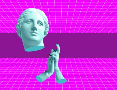 Venüs 'ün büstü antik heykeli ile modern kavramsal sanat poster. Çağdaş sanat kolaj.