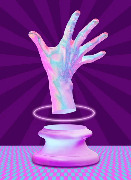 Колаж сучасного мистецтва з яскравими флуоресцентними неоновими барвистими руками . Стокове Фото