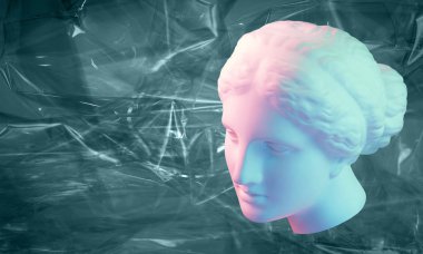 Venüs 'ün büstü antik heykeli ile modern kavramsal sanat poster. Çağdaş sanat kolaj.