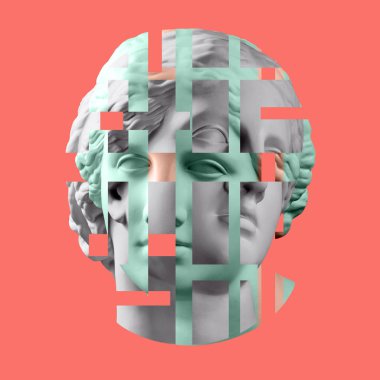 Venüs 'ün büstü antik heykeli ile modern kavramsal sanat poster. Çağdaş sanat kolaj.