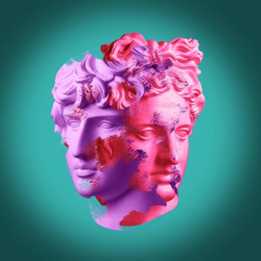 Modern conceptual art poster with ancient statue of bust of Antinous and Apollo. Collage of contemporary art. clipart