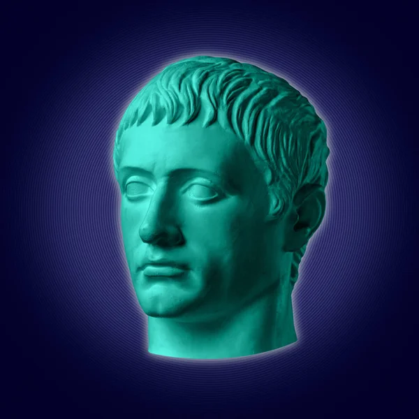Moderne conceptuele kunst poster met oude standbeeld van buste van Germanicus. Collage van hedendaagse kunst. — Stockfoto