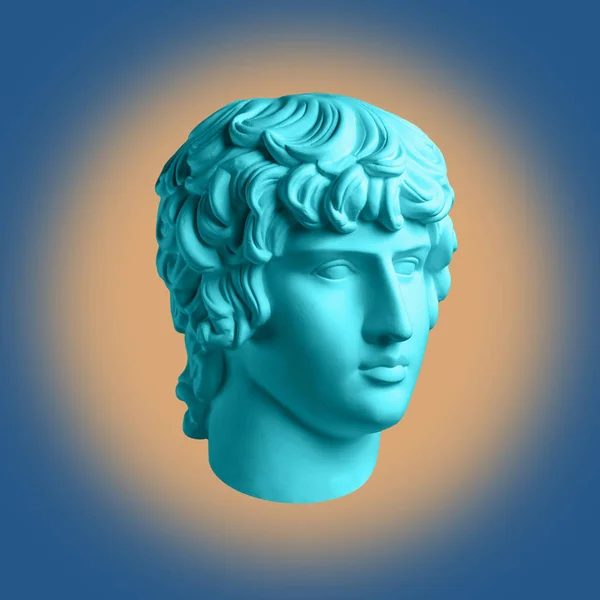 Modern conceptual art poster with ancient statue of bust of Antinous. Collage of contemporary art.