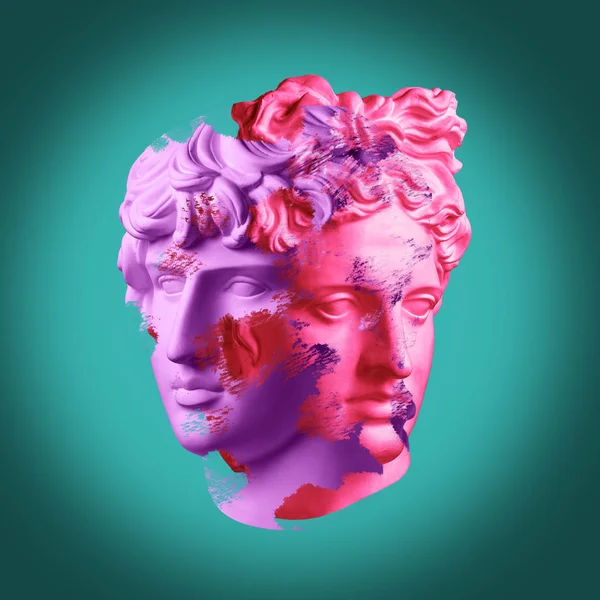 Affiche d'art conceptuel moderne avec statue antique de buste d'Antinoüs et Apollon. Collage de l'art contemporain . — Photo